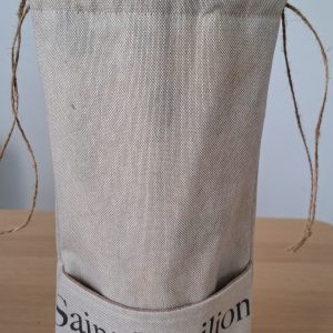 Sac à bouteille “Grand Cru” ouvert, en coton et lin naturel, format adapté pour une grande bouteille, alternative durable au sac en papier.