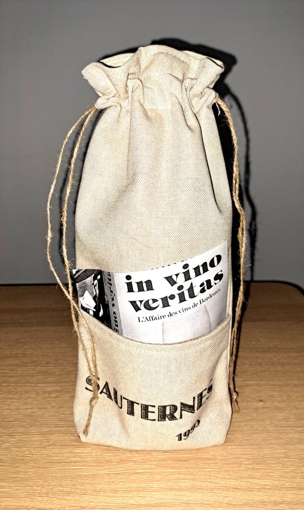 Sac à bouteille “Grand Cru Sauternes”, étui artisanal en tissu élégant, conçu pour sublimer une bouteille de vin