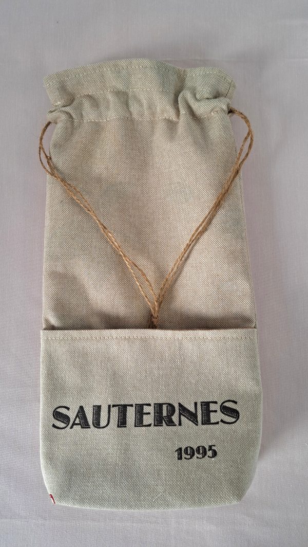 Sac à bouteille Grand Cru Sauternes plat, en tissu artisanal réutilisable – alternative durable aux emballages papier pour présenter ou offrir vos bouteilles.