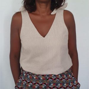 Top femme Nova beige avec petits nœuds sur les épaules