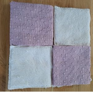 Kit de couture pour lingettes lavables Nuage de Rose en double gaze de coton rose et éponge de bambou