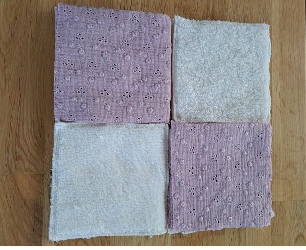 Kit de couture pour lingettes lavables Nuage de Rose en double gaze de coton rose et éponge de bambou