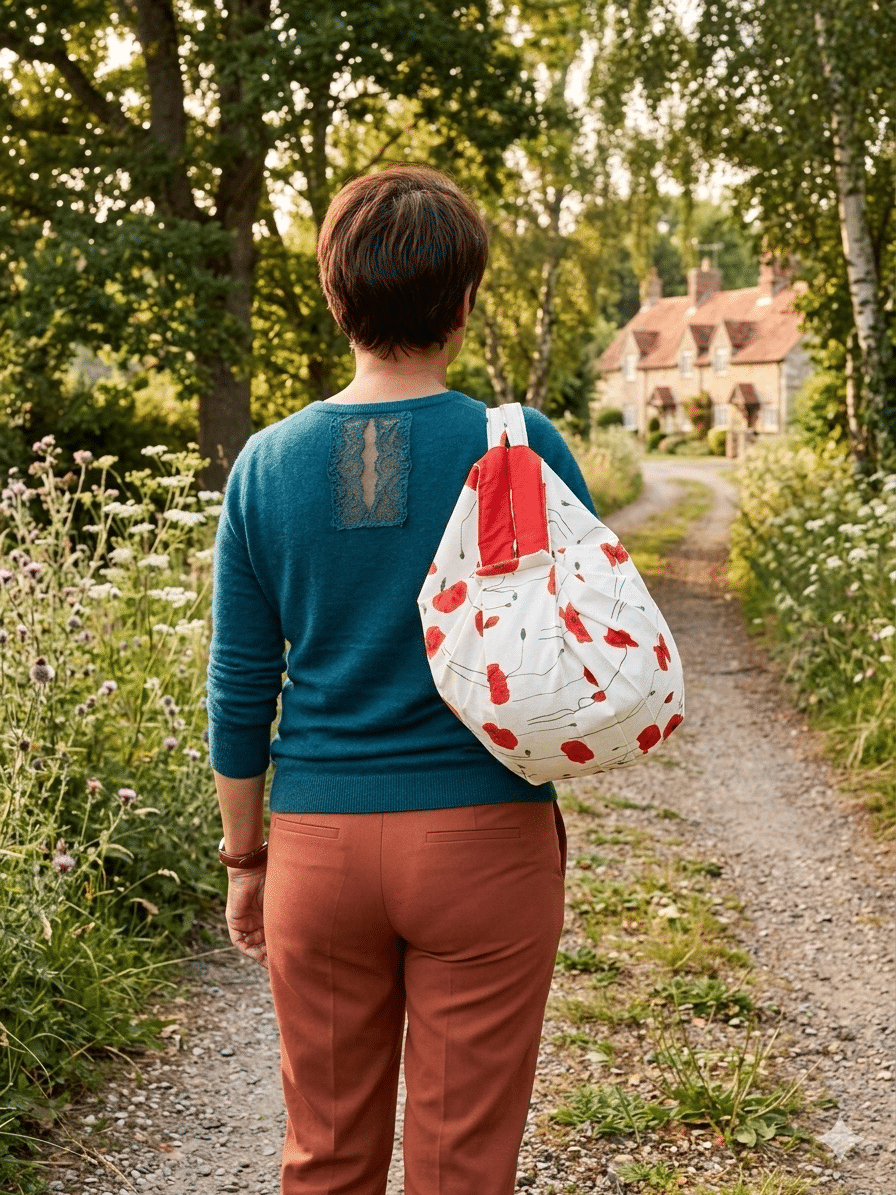 Le Miette Pli‑Vite Printanier accompagne une promenade au cœur de la campagne, entre fleurs sauvages, chemins tranquilles et maisons de pierre. Un sac léger et fleuri, pensé pour les moments simples et lumineux.