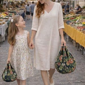 Deux sacs Miette motif Hanami, portés en duo sur fond clair
