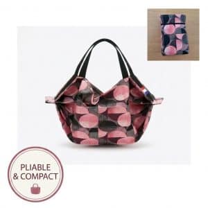 Sac Miette Loop ouvert avec insert montrant version pliée compacte, badge pliable et compact, fond blanc studio